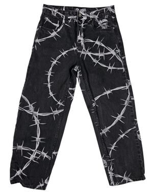Broken Promises Barbed Wire Denim Jeans Black Streetwear Alternative Youth 28x25